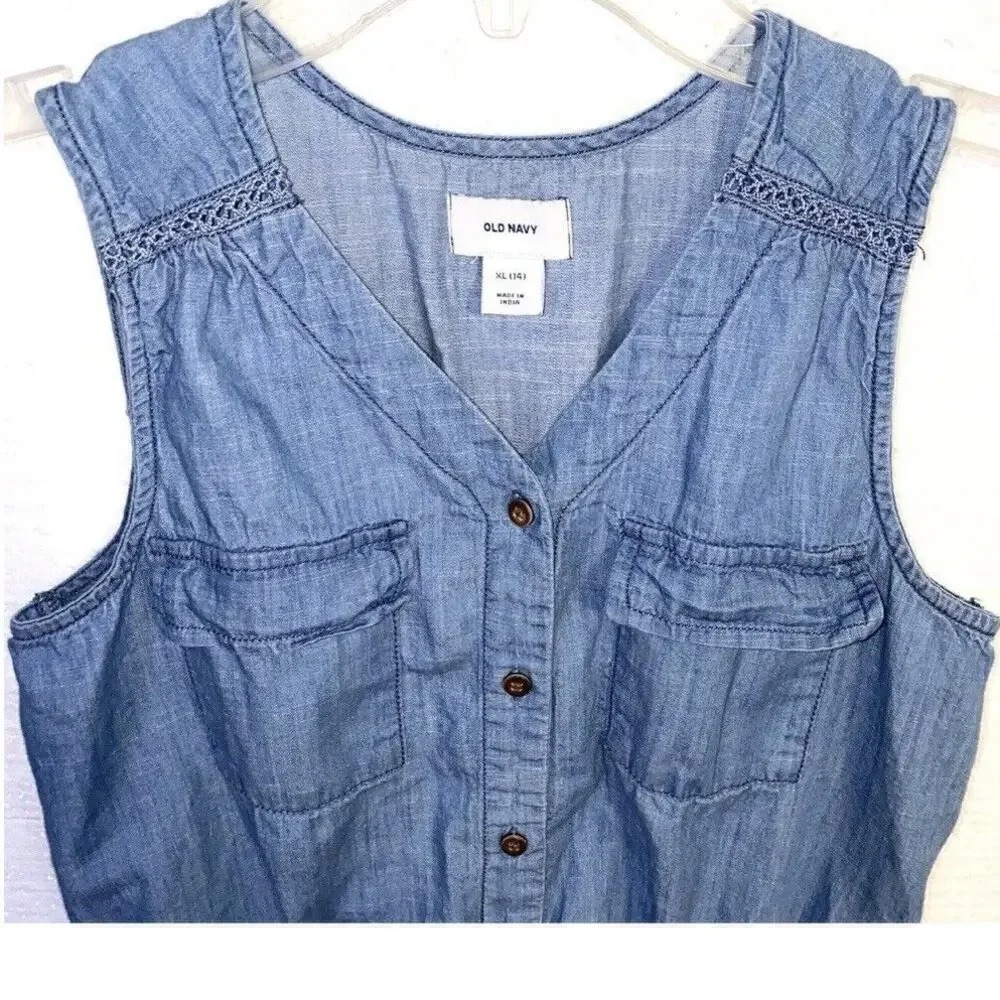 OLD NAVY Girls Size XL 14 Blue Denim Lightweight Sleeveless Shorts Romper